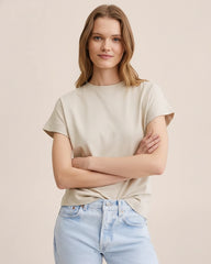 Solid Beige Cotton T-Shirt