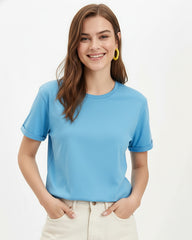 Solid Sky Blue Cotton T-Shirt