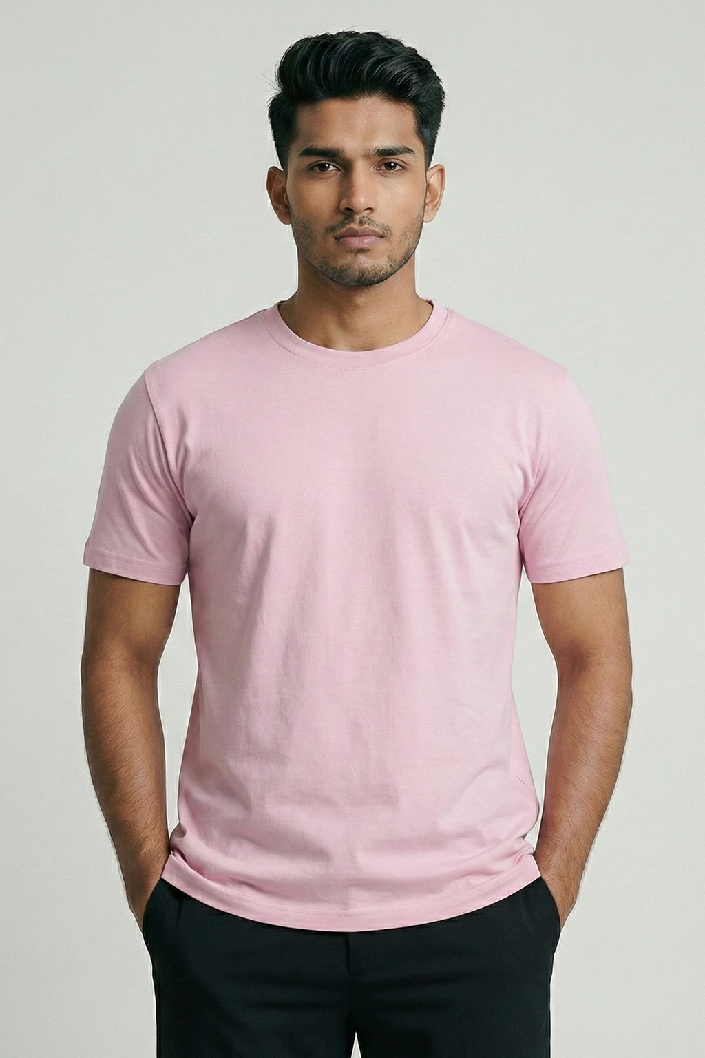 Solid Light Pink Cotton T-Shirt Tshirts