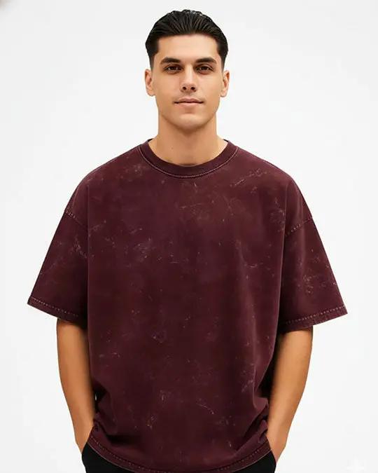 Maroon - Acid Washed Oversized T-Shirts