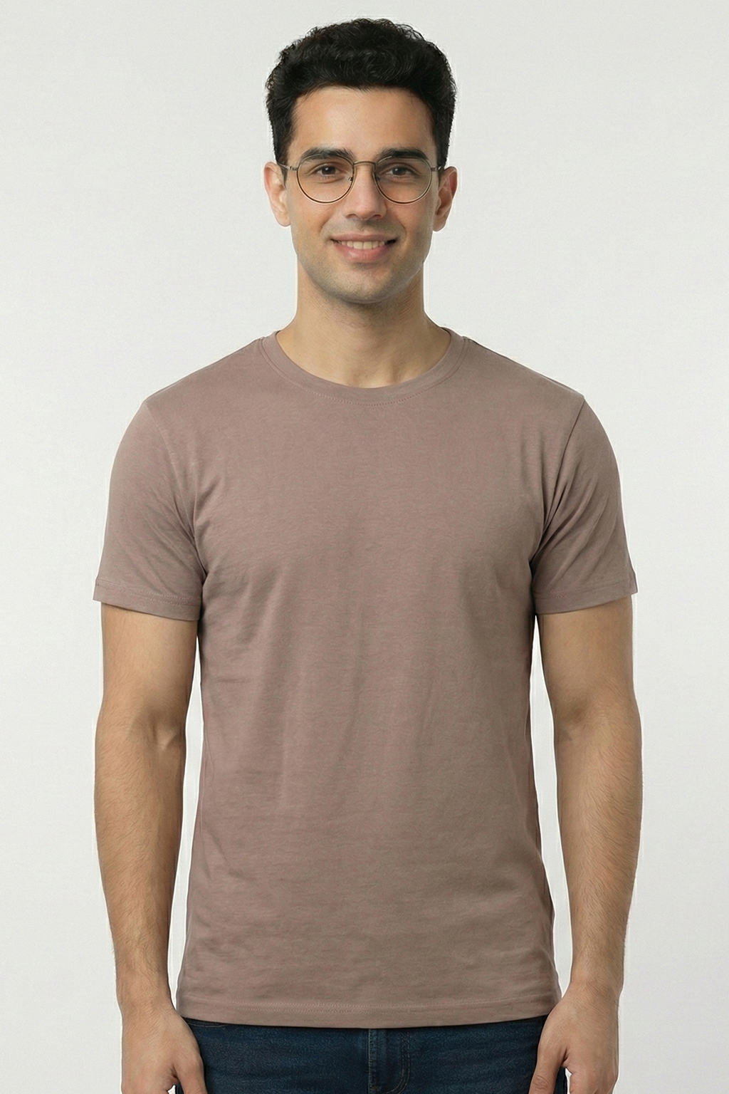 Solid Mushroom Beige Cotton T-Shirt Tshirts
