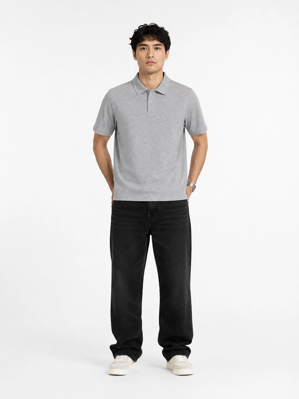 GREY MELANGE - POLO TSHIRT