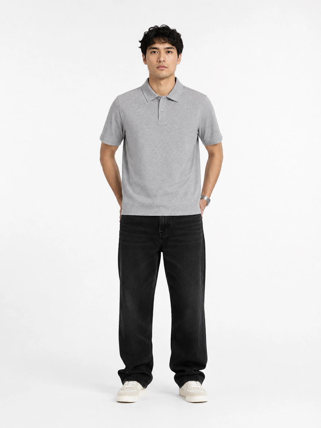 GREY MELANGE - POLO TSHIRT