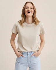 Solid Beige Cotton T-Shirt