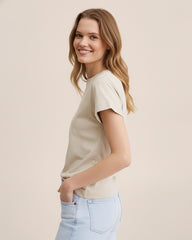 Solid Beige Cotton T-Shirt