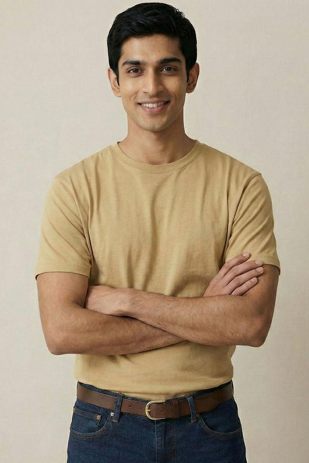 Solid Beige Cotton T-Shirt  Tshirts