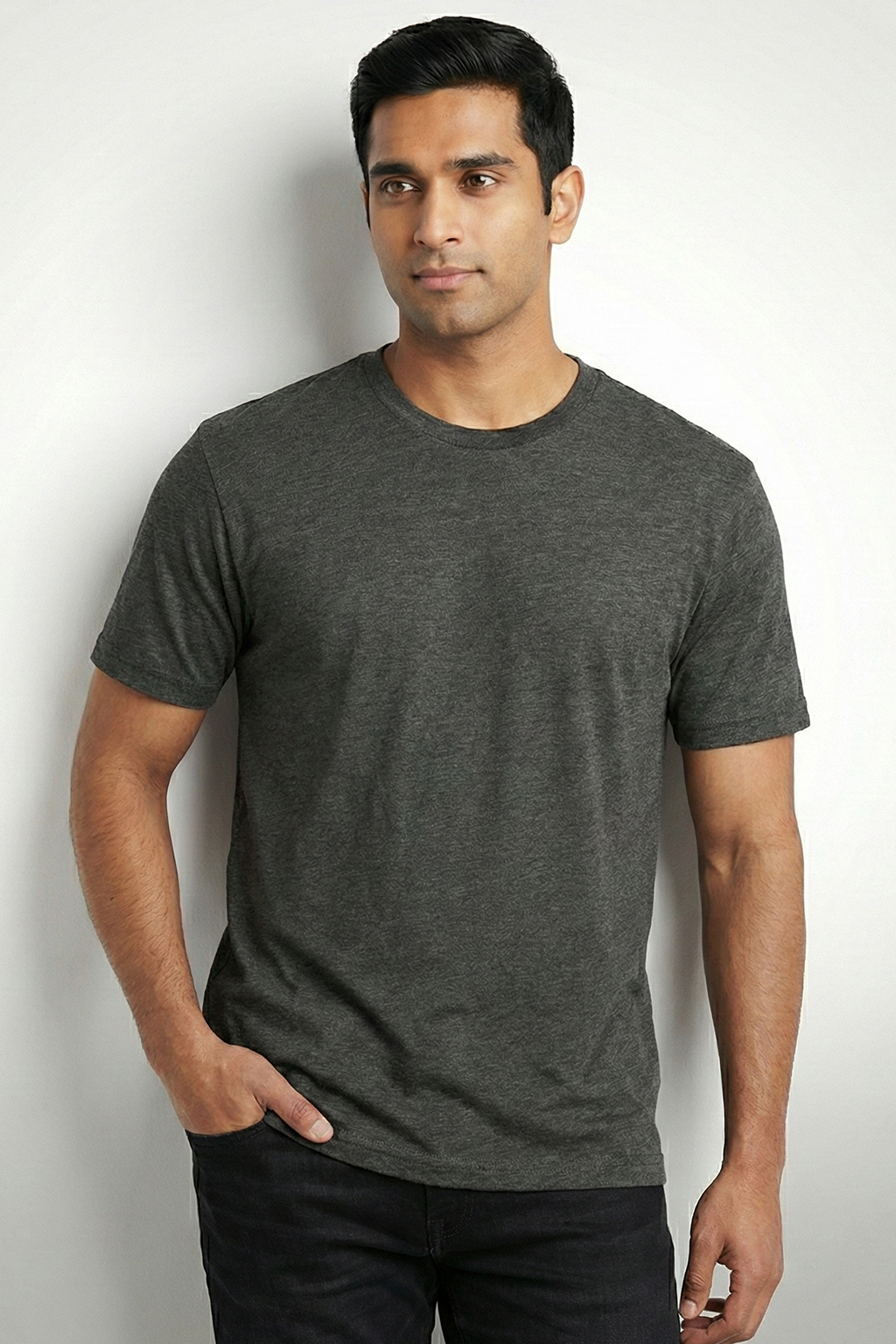 Charcoal Melange Solid Cotton T-Shirt  Tshirts