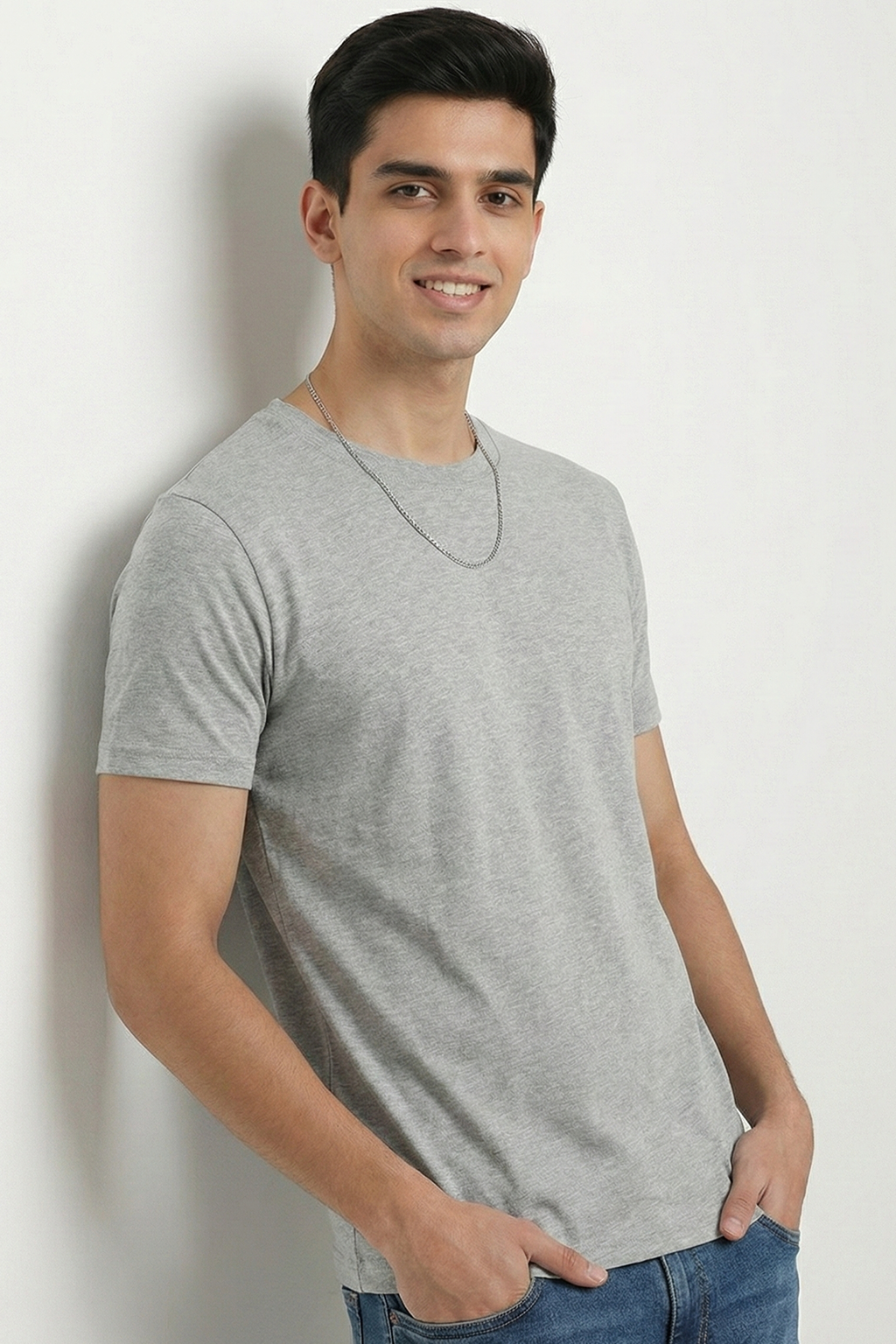 Grey Melange Solid Cotton T-Shirt  Tshirts