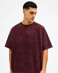 Maroon - Acid Washed Oversized T-Shirts 