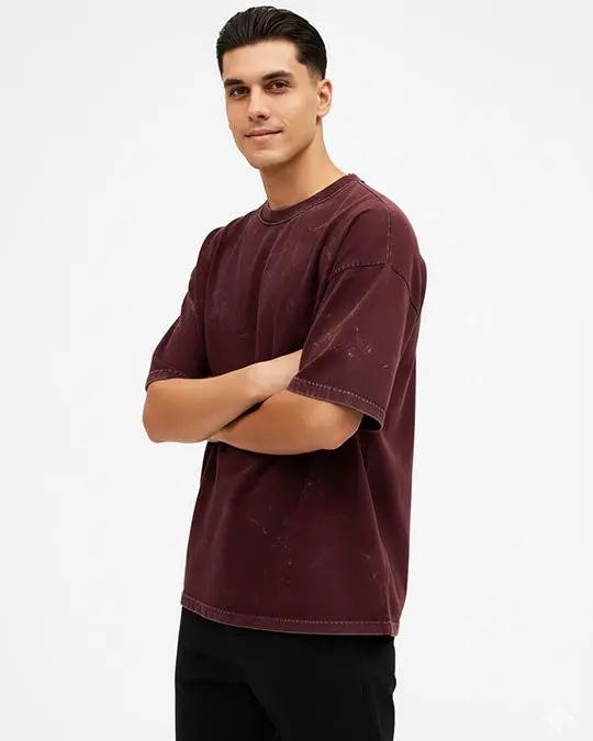 Maroon - Acid Washed Oversized T-Shirts 