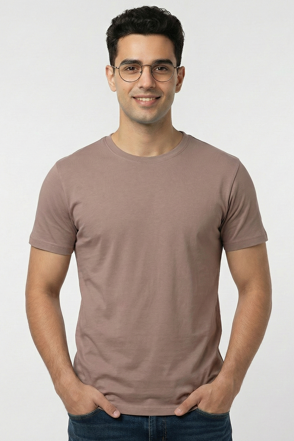 Solid Mushroom Beige Cotton T-Shirt  Tshirts