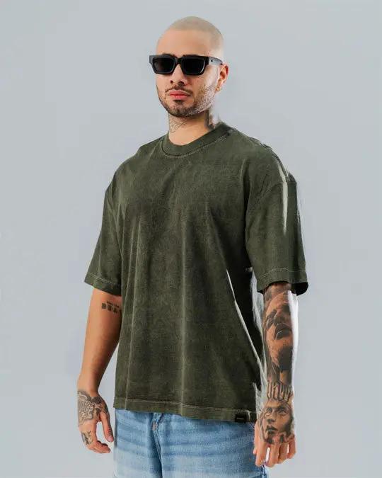 Olive Green - Acid Washed Oversized T-Shirts  Oversized Tees