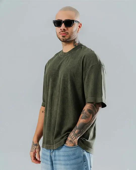 Olive Green - Acid Washed Oversized T-Shirts  Oversized Tees