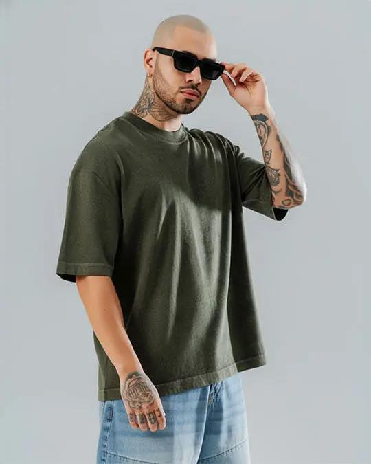 Olive Green - Acid Washed Oversized T-Shirts  Oversized Tees